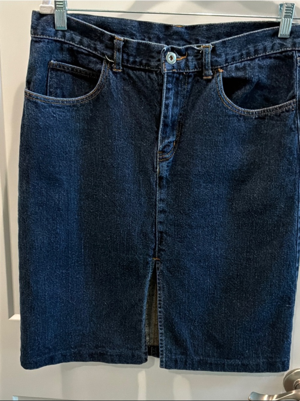 Women's Dark Blue Denim Maxi Skirt with Front Slit Powerline Brand Size 12 Vin